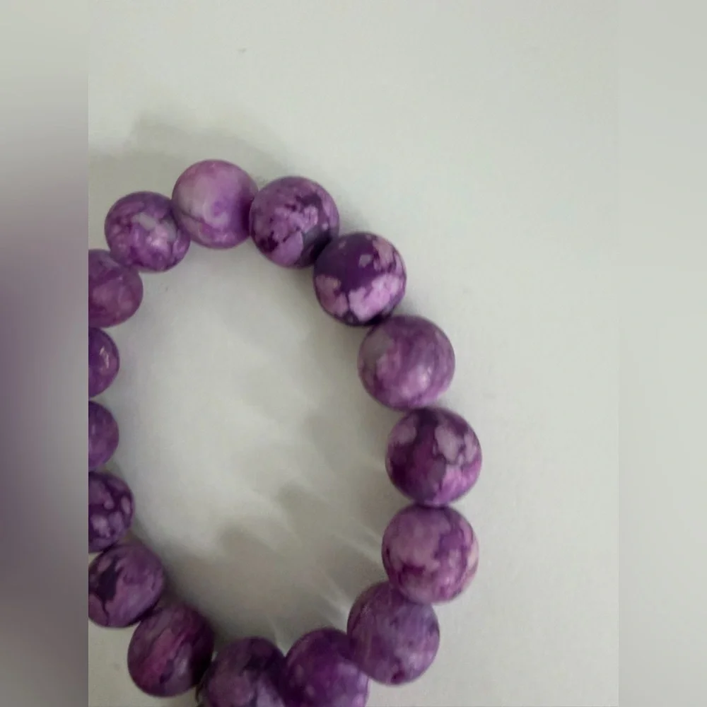 Purple Beaded Bracelet with Feather Charm